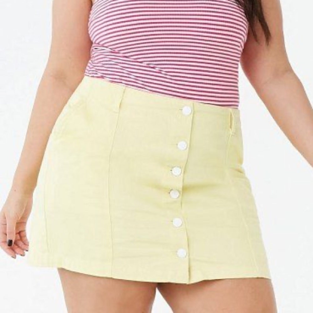 Plus size yellow denim button down skirt